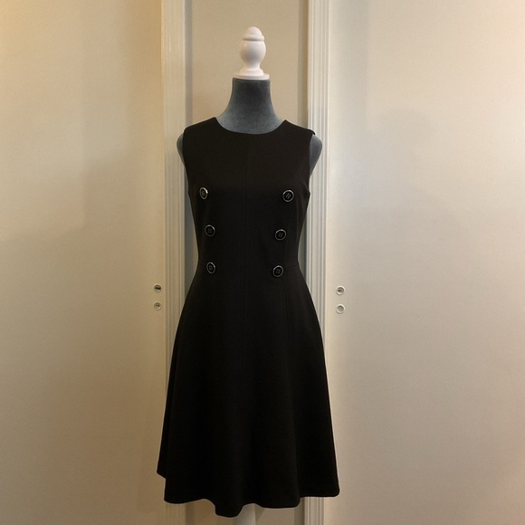 🔷 Tommy Hilfiger Women's Black Sleeveless Button Front A-Line Scuba Dress - Picture 2 of 6